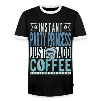 Party Princess Coffee Quote - Men's Ringer Shirt - black/white - Front - AI Model Female 172 light (172cm) & AI Model Male 178 light (178cm)
