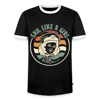 Sailing Sailor Sailboat Sail Like A Girl - Men's Ringer Shirt - black/white - Front - AI Model Female 172 light (172cm) & AI Model Male 178 light (178cm)