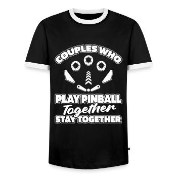 Pinball Pair - Men's Ringer Shirt - black/white - Front - AI Model Female 172 light (172cm) & AI Model Male 178 light (178cm)
