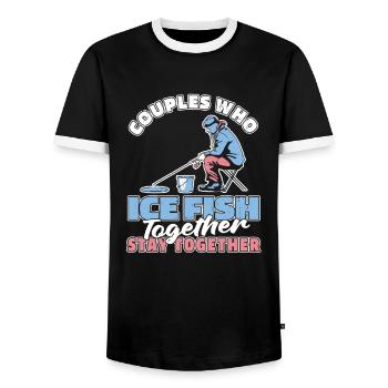 Pêche sur glace Couple de pêche sur glace - T-shirt contrasté Homme - noir/blanc - Devant - AI Model Female 172 light (172cm) & AI Model Male 178 light (178cm)