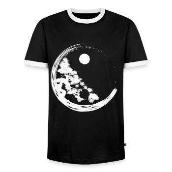 Bonsai Yin Yang Tree Garden - Men's Ringer Shirt - black/white - Front - AI Model Female 172 light (172cm) & AI Model Male 178 light (178cm)