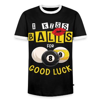 Pocketologist Billiards Pool Billiard 8 Ball - Männer Kontrast-T-Shirt - Schwarz/Weiß - Vorne - AI Model Female 172 light (172cm) & AI Model Male 178 light (178cm)