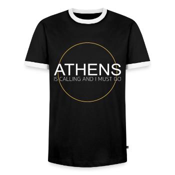 Athen Spruch - Männer Kontrast-T-Shirt - Schwarz/Weiß - Vorne - AI Model Female 172 light (172cm) & AI Model Male 178 light (178cm)