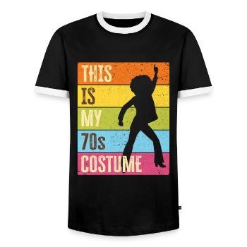70s Seventies 1970s Party Disco Costume - Men's Ringer Shirt - black/white - Front - AI Model Female 172 light (172cm) & AI Model Male 178 light (178cm)