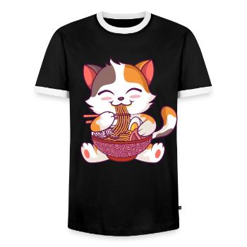 Kawaii Anime Cat Japanische Nudeln Ramen - Männer Kontrast-T-Shirt - Schwarz/Weiß - Vorne - AI Model Female 172 light (172cm) & AI Model Male 178 light (178cm)