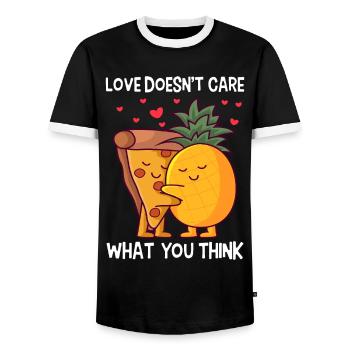 L’amour ne se soucie pas de ce que vous pensez Pizza Hawaii - T-shirt contrasté Homme - noir/blanc - Devant - AI Model Female 172 light (172cm) & AI Model Male 178 light (178cm)