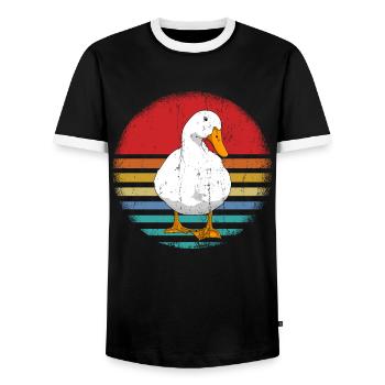 Retro Vintage Duck - Duck Lovers - Men's Ringer Shirt - black/white - Front - AI Model Female 172 light (172cm) & AI Model Male 178 light (178cm)