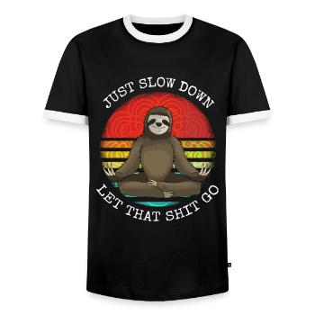 just slow down let that shit go Sloth Yoga - Men's Ringer Shirt - black/white - Front - AI Model Female 172 light (172cm) & AI Model Male 178 light (178cm)