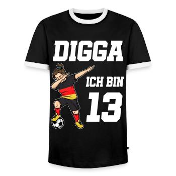Fußball Mädchen 13. Geburtstag Fußballer Deutschla - Männer Kontrast-T-Shirt - Schwarz/Weiß - Vorne - AI Model Female 172 light (172cm) & AI Model Male 178 light (178cm)