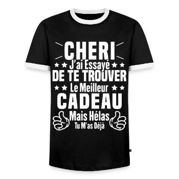 Chéri Saint Valentin Amour Couple Humour - T-shirt contrasté Homme - noir/blanc - Devant - AI Model Female 172 light (172cm) & AI Model Male 178 light (178cm)