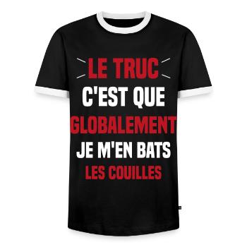 Le Truc C'est Que Je M'en Bats Les Couilles - T-shirt contrasté Homme - noir/blanc - Devant - AI Model Female 172 light (172cm) & AI Model Male 178 light (178cm)