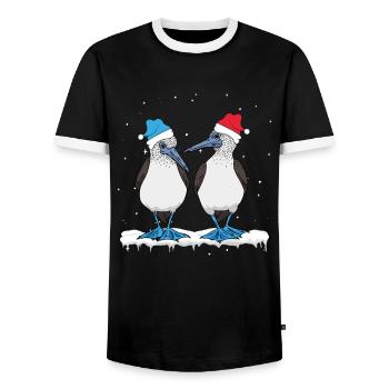 Blue-footed Christmas - Men's Ringer Shirt - black/white - Front - AI Model Female 172 light (172cm) & AI Model Male 178 light (178cm)