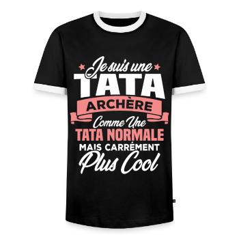 Je suis une tata archère - T-shirt contrasté Homme - noir/blanc - Devant - AI Model Female 172 light (172cm) & AI Model Male 178 light (178cm)