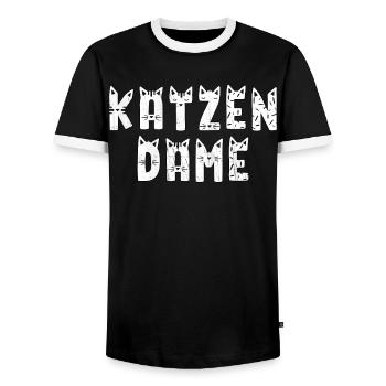 Beste Katzen Dame. Muttertag Geburtstag Katzen - Männer Kontrast-T-Shirt - Schwarz/Weiß - Vorne - AI Model Female 172 light (172cm) & AI Model Male 178 light (178cm)