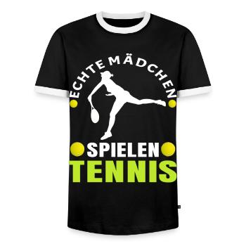 Tennisspieler Lustig Sportler Frau Mit - Männer Kontrast-T-Shirt - Schwarz/Weiß - Vorne - AI Model Female 172 light (172cm) & AI Model Male 178 light (178cm)