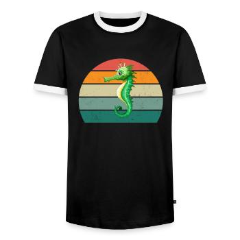 Seahorses Water Sea Ocean Swimming Horses - Men's Ringer Shirt - black/white - Front - AI Model Female 172 light (172cm) & AI Model Male 178 light (178cm)