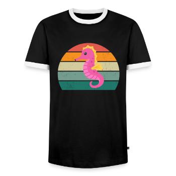 Seahorses Water Sea Ocean Swimming Horses - Men's Ringer Shirt - black/white - Front - AI Model Female 172 light (172cm) & AI Model Male 178 light (178cm)