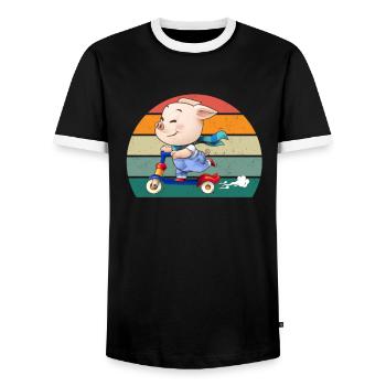 pigs pigs boar pigsty pigsty pig pig - Men's Ringer Shirt - black/white - Front - AI Model Female 172 light (172cm) & AI Model Male 178 light (178cm)