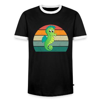 Seahorses Water Sea Ocean Swimming Horses - Men's Ringer Shirt - black/white - Front - AI Model Female 172 light (172cm) & AI Model Male 178 light (178cm)