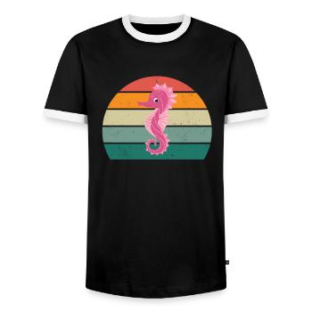 Seahorses Water Sea Ocean Swimming Horses - Men's Ringer Shirt - black/white - Front - AI Model Female 172 light (172cm) & AI Model Male 178 light (178cm)