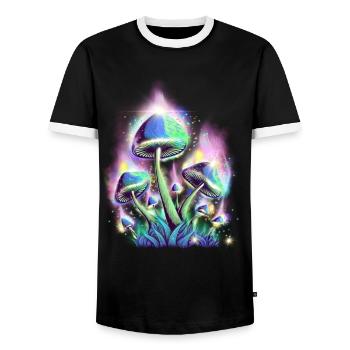 Cottagecore Esthétique Rétro Champignons et Mycologie - T-shirt contrasté Homme - noir/blanc - Devant - AI Model Female 172 light (172cm) & AI Model Male 178 light (178cm)