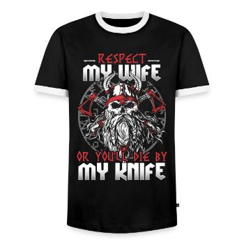 Bad bearded man! Norse mythology Vikings - Men's Ringer Shirt - black/white - Front - AI Model Female 172 light (172cm) & AI Model Male 178 light (178cm)