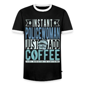 The policewoman coffee saying - Men's Ringer Shirt - black/white - Front - AI Model Female 172 light (172cm) & AI Model Male 178 light (178cm)