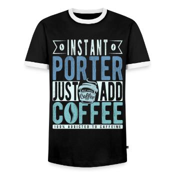 Porter Kaffee Spruch - Männer Kontrast-T-Shirt - Schwarz/Weiß - Vorne - AI Model Female 172 light (172cm) & AI Model Male 178 light (178cm)