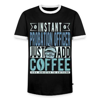 Probation officer coffee sentence - Men's Ringer Shirt - black/white - Front - AI Model Female 172 light (172cm) & AI Model Male 178 light (178cm)