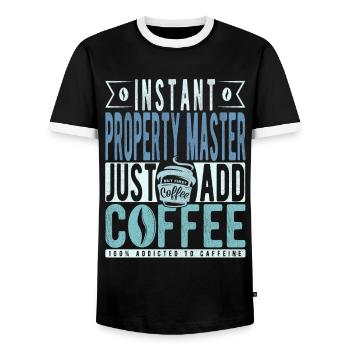 Real Estate Master Coffee Quote - Men's Ringer Shirt - black/white - Front - AI Model Female 172 light (172cm) & AI Model Male 178 light (178cm)