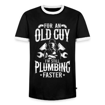 Plumbing Plumber Grandpa Retired - Men's Ringer Shirt - black/white - Front - AI Model Female 172 light (172cm) & AI Model Male 178 light (178cm)