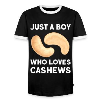 Just A Boy Who Loves Cashews - Men's Ringer Shirt - black/white - Front - AI Model Female 172 light (172cm) & AI Model Male 178 light (178cm)