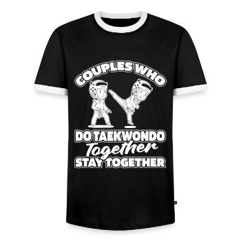 Taekwondo Pair - Men's Ringer Shirt - black/white - Front - AI Model Female 172 light (172cm) & AI Model Male 178 light (178cm)