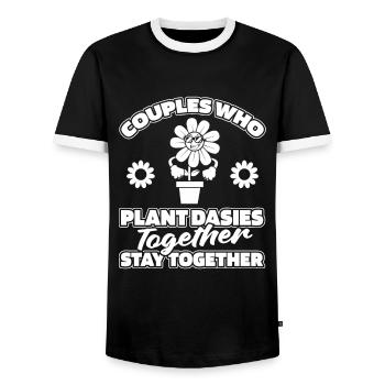 Paire de marguerites de fleurs d’oie - T-shirt contrasté Homme - noir/blanc - Devant - AI Model Female 172 light (172cm) & AI Model Male 178 light (178cm)