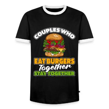 Burger Hamburger Paar - Männer Kontrast-T-Shirt - Schwarz/Weiß - Vorne - AI Model Female 172 light (172cm) & AI Model Male 178 light (178cm)
