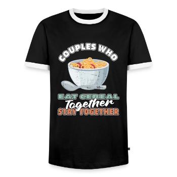 Breakfast Muesli Cereal Couple - Men's Ringer Shirt - black/white - Front - AI Model Female 172 light (172cm) & AI Model Male 178 light (178cm)