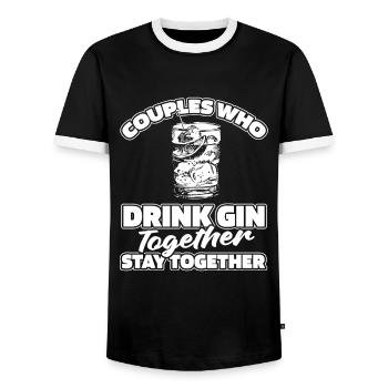 Gin Pair - Men's Ringer Shirt - black/white - Front - AI Model Female 172 light (172cm) & AI Model Male 178 light (178cm)
