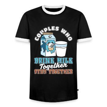 Paire de lait de vache - T-shirt contrasté Homme - noir/blanc - Devant - AI Model Female 172 light (172cm) & AI Model Male 178 light (178cm)