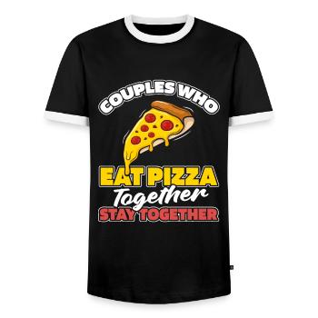 Couple de pizzas - T-shirt contrasté Homme - noir/blanc - Devant - AI Model Female 172 light (172cm) & AI Model Male 178 light (178cm)