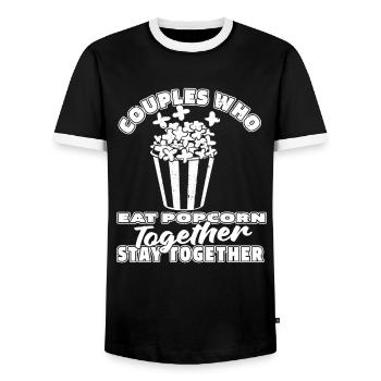 Popcorn Pair - Men's Ringer Shirt - black/white - Front - AI Model Female 172 light (172cm) & AI Model Male 178 light (178cm)