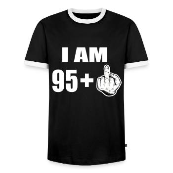 96 Geburtstag - Männer Kontrast-T-Shirt - Schwarz/Weiß - Vorne - AI Model Female 172 light (172cm) & AI Model Male 178 light (178cm)
