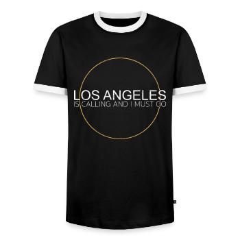 Los Angeles Quote - Men's Ringer Shirt - black/white - Front - AI Model Female 172 light (172cm) & AI Model Male 178 light (178cm)