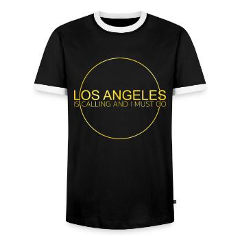Los Angeles Quote - Men's Ringer Shirt - black/white - Front - AI Model Female 172 light (172cm) & AI Model Male 178 light (178cm)