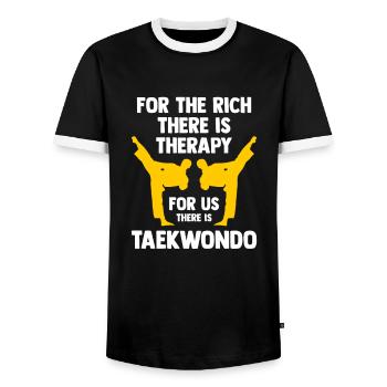 Taekwondo Taekwondoin Tae-Kwon-Do Tae Kwon Do - Männer Kontrast-T-Shirt - Schwarz/Weiß - Vorne - AI Model Female 172 light (172cm) & AI Model Male 178 light (178cm)