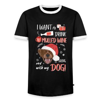 Labrador vin chaud Noël - T-shirt contrasté Homme - noir/blanc - Devant - AI Model Female 172 light (172cm) & AI Model Male 178 light (178cm)