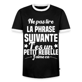 Ne pas lire la phrase suivante - T-shirt contrasté Homme - noir/blanc - Devant - AI Model Female 172 light (172cm) & AI Model Male 178 light (178cm)