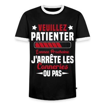J'arrête les conneries humour - T-shirt contrasté Homme - noir/blanc - Devant - AI Model Female 172 light (172cm) & AI Model Male 178 light (178cm)