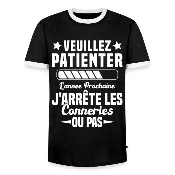 J'arrête les conneries humour - T-shirt contrasté Homme - noir/blanc - Devant - AI Model Female 172 light (172cm) & AI Model Male 178 light (178cm)