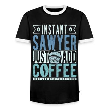 Sawyer Kaffee Spruch - Männer Kontrast-T-Shirt - Schwarz/Weiß - Vorne - AI Model Female 172 light (172cm) & AI Model Male 178 light (178cm)