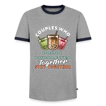 Bubble Tea Boba Pair - Men's Ringer Shirt - grey/navy  - Front - AI Model Female 172 light (172cm) & AI Model Male 178 light (178cm)